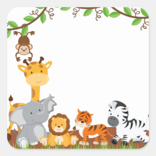 Carré Sticker animal bébé Jungle mignonne