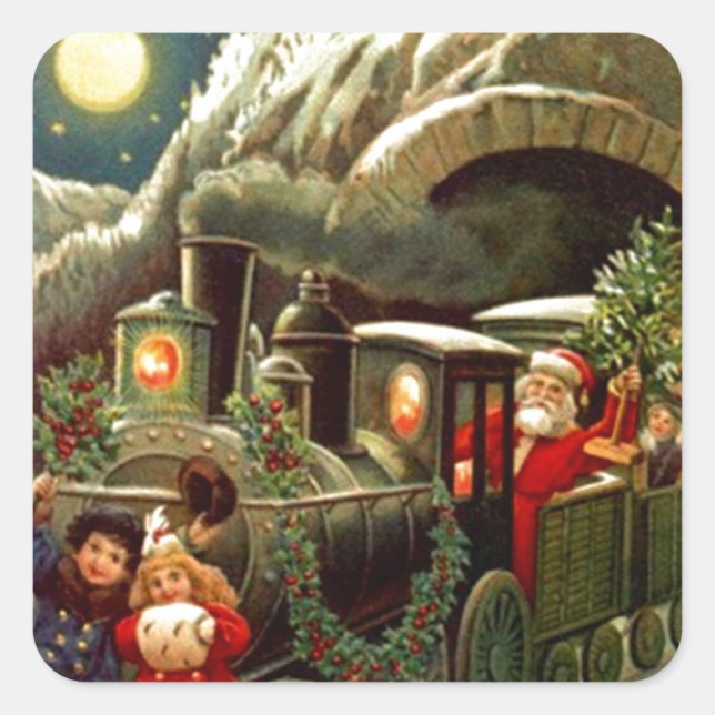 Carré Sticker Antique Noël Père Noël Train Moon (Devant)