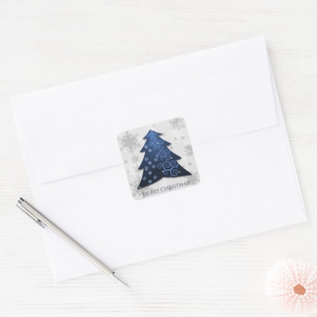 Carré Sticker Arbre de Noël Festif Bleu (Enveloppe)