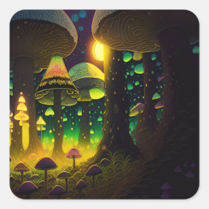 Carré Sticker aux champignons lumineux Dark Magic