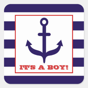 Carré Sticker Baby shower Ancre et Blue STripes