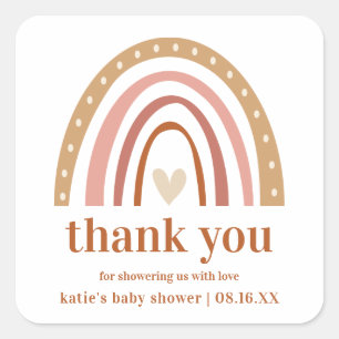 Carré Sticker Baby shower arc-en-ciel Boho Favoriser