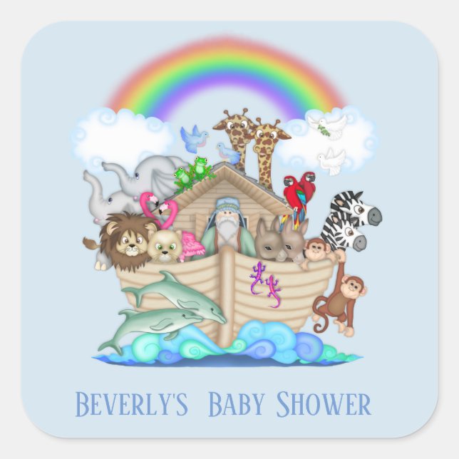 Carré Sticker Baby shower Arche de Blue Noah (Devant)