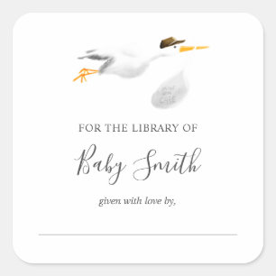 Carré Sticker baby shower Bookplate Stork