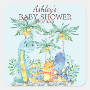 Carré Sticker Baby shower de Dinosaures mignon Favoriser