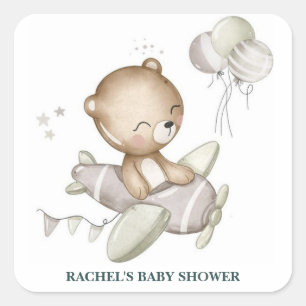 Carré Sticker Baby shower de l'avion Teddy Bear