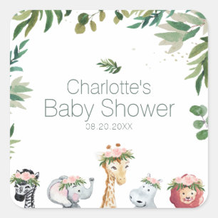 Carré Sticker Baby shower Safari Aquarelle Jungle