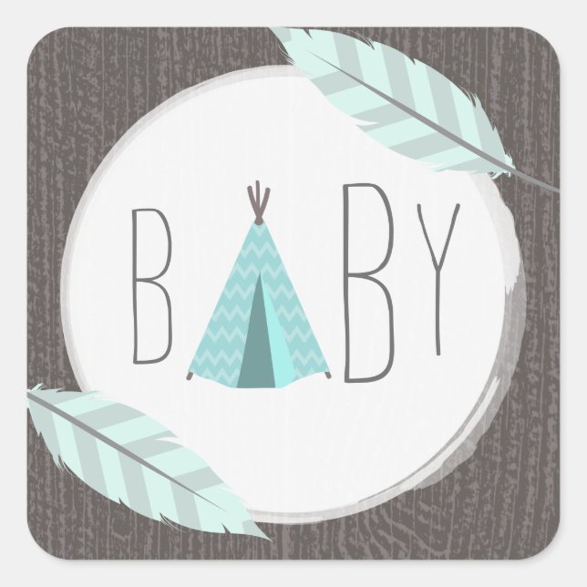 Carré Sticker Baby shower Tipi Turquoise (Devant)