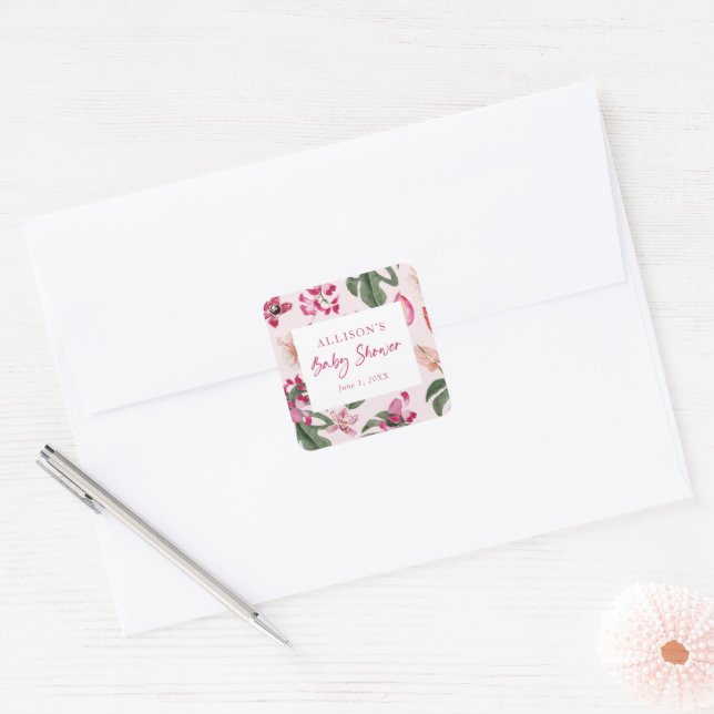 Carré Sticker Baby shower tropical (Enveloppe)
