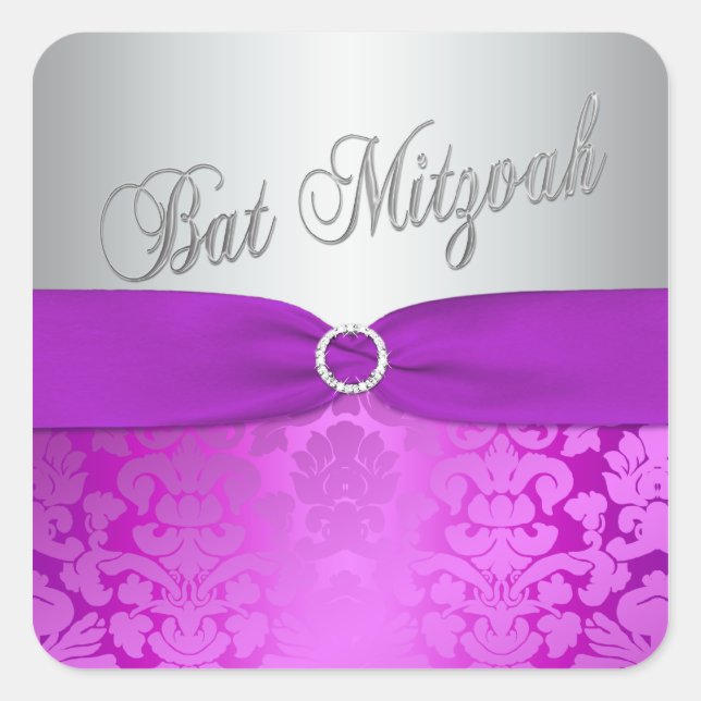 Carré Sticker Bat mitzvah argenté et pourpre (Devant)