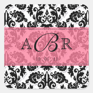 Carré Sticker Black White n Hot rose Fleur de Lis Damask