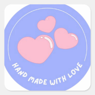 Carré Sticker Bleu Avec Coeurs Rose Pour Packages