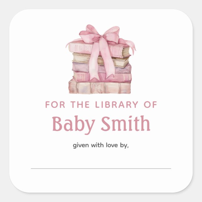 Carré Sticker Bow baby shower Plaque rose (Devant)