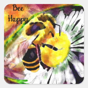 Carré Sticker - Bumble Bee Happy Abstrait Art Floral