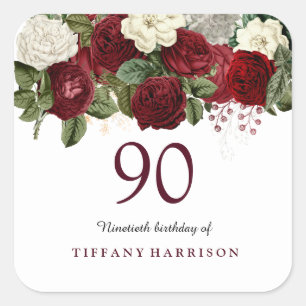 Carré Sticker Burgundy Red White Rose 90e Anniversaire