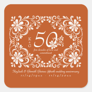 Carré Sticker Burnt Orange Shabby Chic 50e Anniversaire