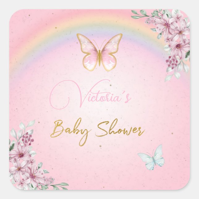 Carré Sticker Butterflies, Rainbow, Pink Gold (Devant)