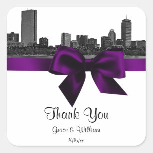 Carré Sticker BW Purple Favple BW Etched Boston Skyline