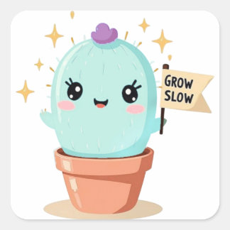 Carré Sticker Cactus Croissance lente - Plan Pastel Kawa