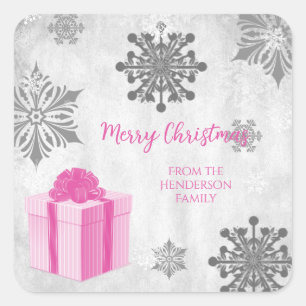 Carré Sticker cadeau de Noël rose