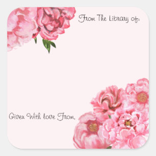 Carré Sticker carré, Plaque de livre, pivoine, pivoines,