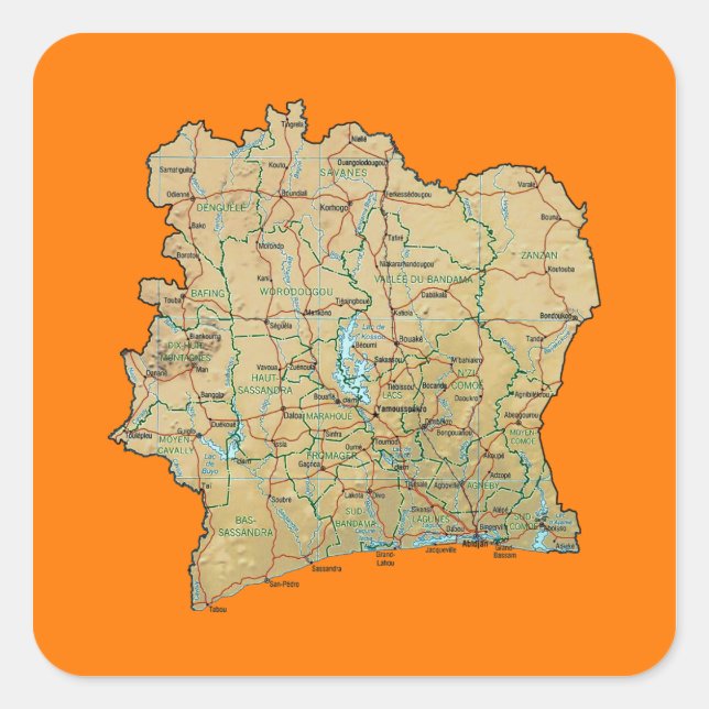 Carré Sticker Carte Côte d'Ivoire (Devant)