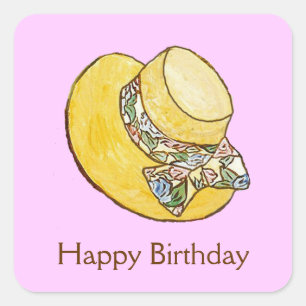 Carré Sticker Casquette de paille d'anniversaire heureux