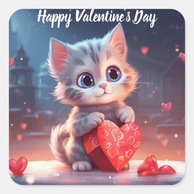 Carré Sticker chaton pour la Saint Valentin (Devant)