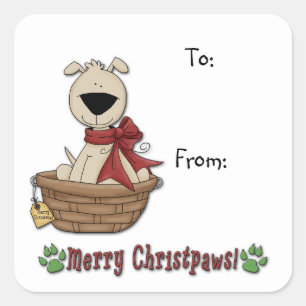 Carré Sticker - Christmas Chien Pooch Tags cadeaux