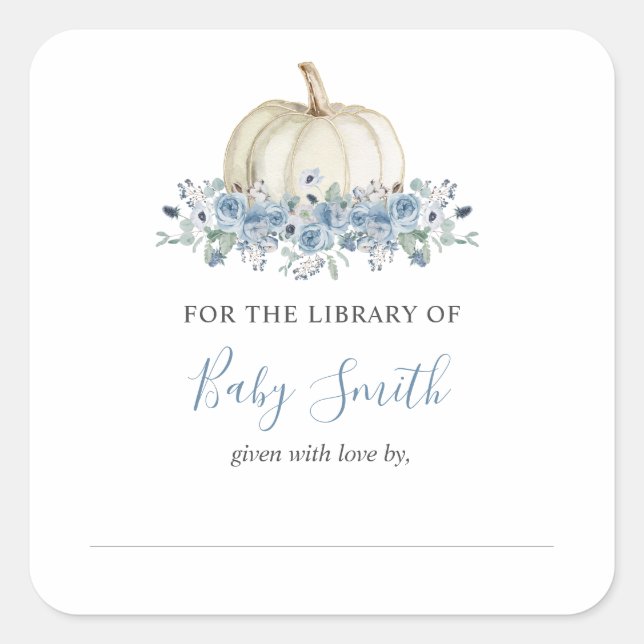 Carré Sticker Citrouille bleu plaque baby shower (Devant)