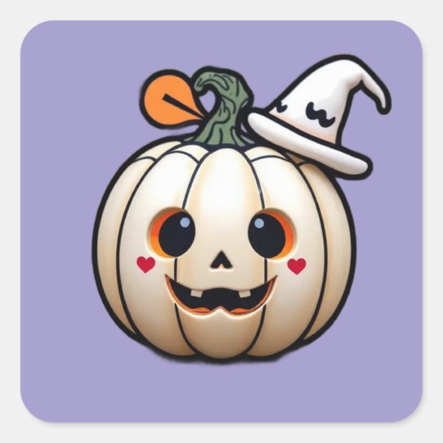 Carré Sticker Citrouille d'Halloween mignon - Style Kawa (Devant)