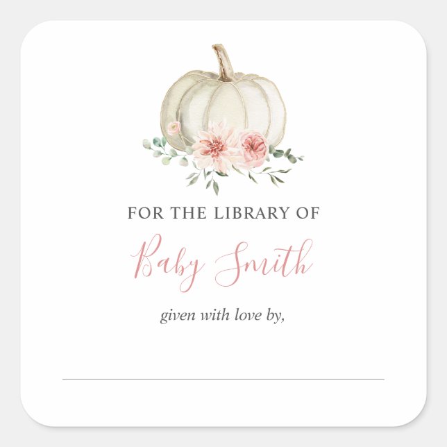 Carré Sticker Citrouille rose plaque baby shower (Devant)