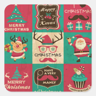 Carré Sticker collant Mustache de Noël très maniaque