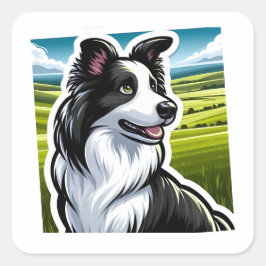Carré Sticker Collie Bordure