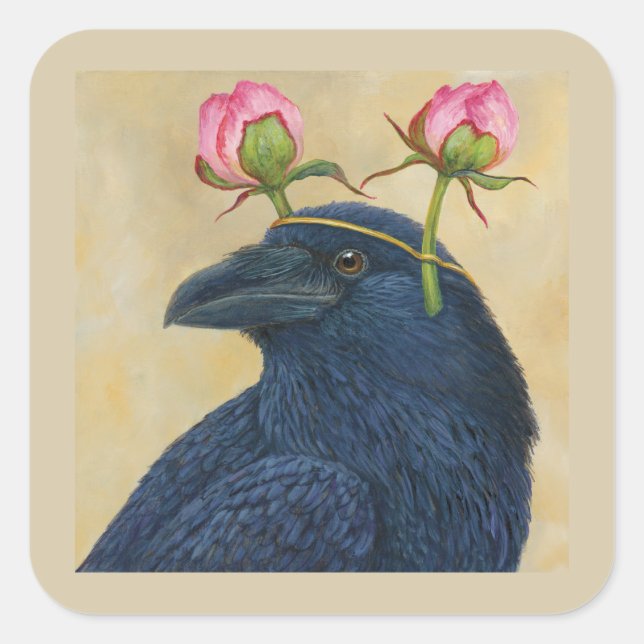 Carré Sticker corbeau/pivoine (Devant)