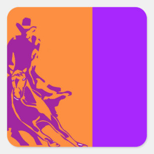 Carré Sticker Cowboy Coupe Cheval Pop-Art Ranch Purple