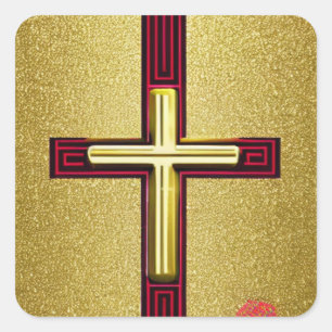 Carré Sticker Croix Rouge et Or