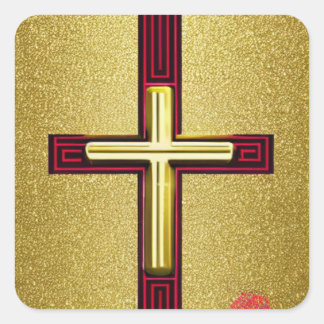Carré Sticker Croix Rouge et Or