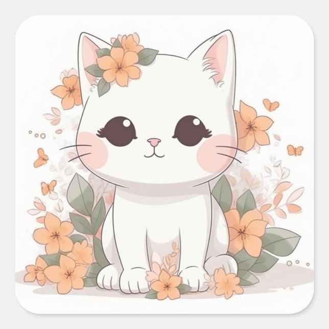 Carré Sticker Cute Kitty Kawaii Chibi (Devant)