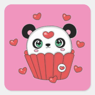 Carré Sticker Cute Panda Cupcake