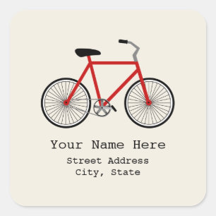 Carré Sticker d'adresse de vélo rouge