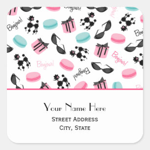 Carré Sticker d'adresse pour Macarons & Poodles français