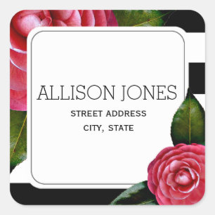 Carré Sticker d'adresse Roses roses + Grilles