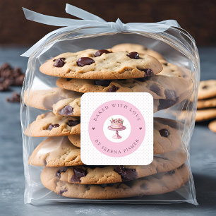 Carré Sticker d'affaires Pink Polka Pink Baked avec amou