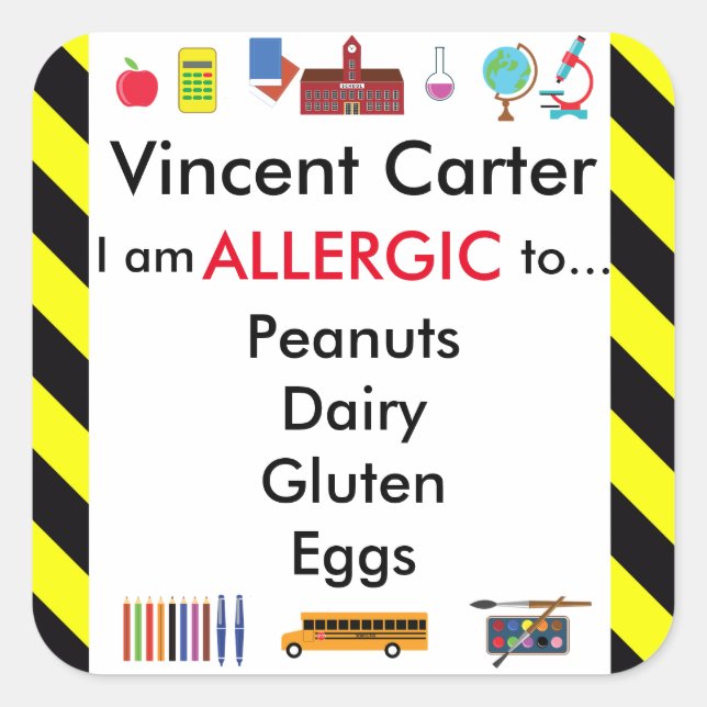 Carré Sticker d'alerte allergique pour le bureau de l'en (Devant)