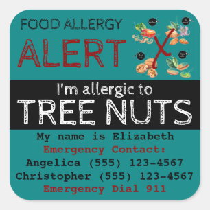 Carré Sticker d'alerte d'allergie aux aliments de noix d