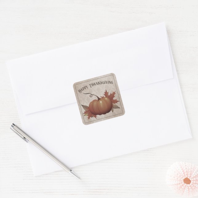 Carré Sticker Damask Citrouille de Thanksgiving (Enveloppe)