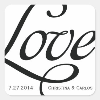 Carré Sticker d'amour typographique noir et blanc
