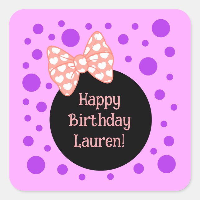Carré Sticker d'anniversaire Polka Dot personnalisé (Devant)