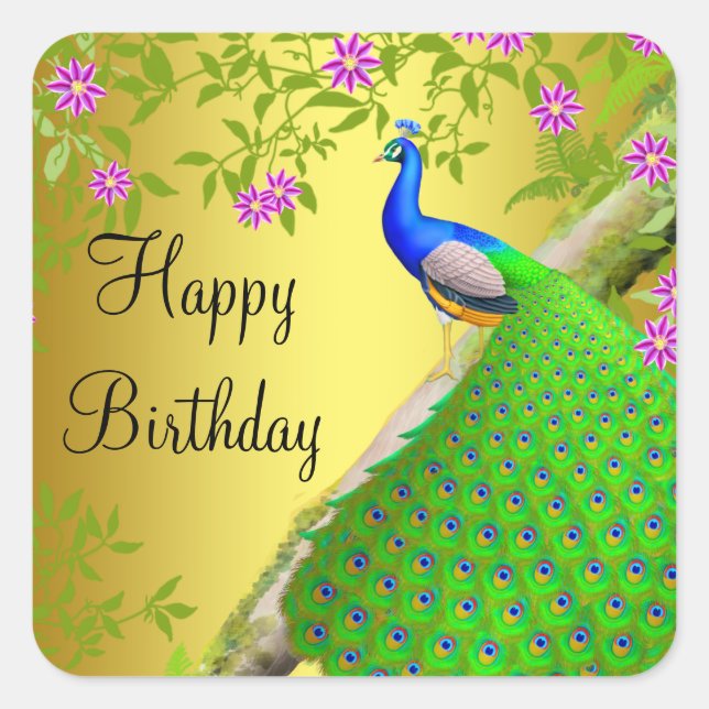 Carré Sticker d'anniversaire Royal Blue Peacock (Devant)